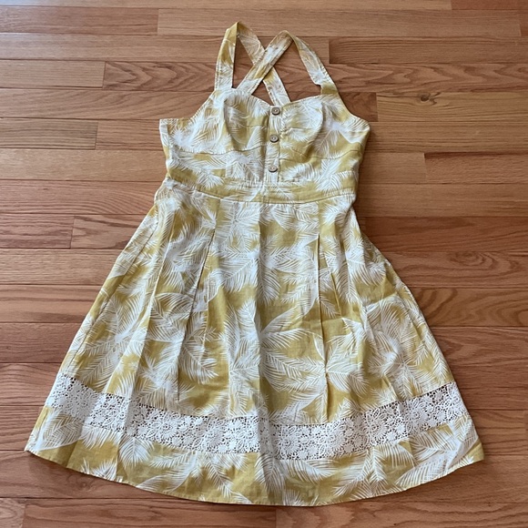 Melissa Fit And Flair Yellow Floral Sundress Lace Trim bohemian NWOT med cotton - Picture 5 of 12